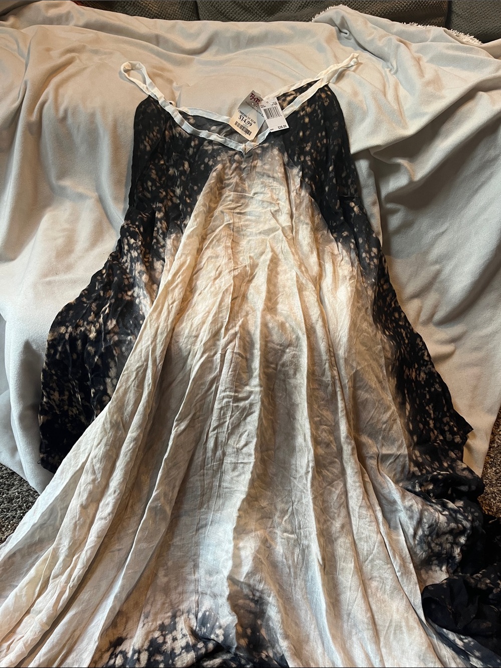 T.J.Maxx Black and Cream Tie-Dye Maxi Slip Dress